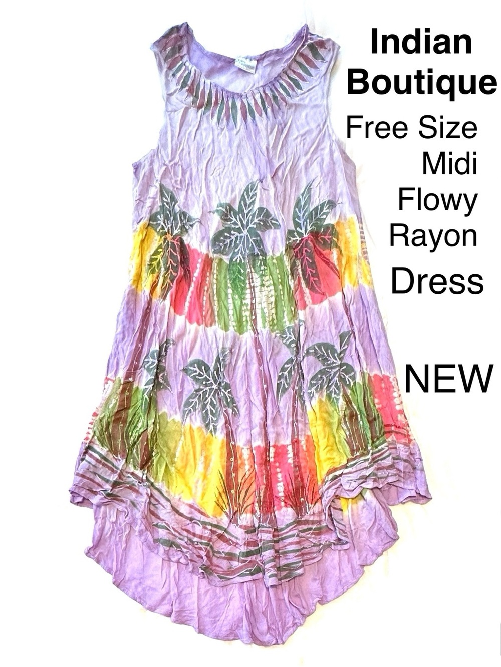 5/$15💥 India Boutique Lavender Floral Midi Dress Free Size Tropical